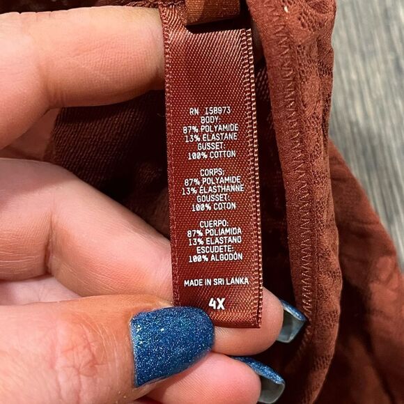 NWT Skims Logo Mesh Foil Cami Bodysuit Scoop Neck Pull-On Thong Back Brown 4X - Picture 3 of 4